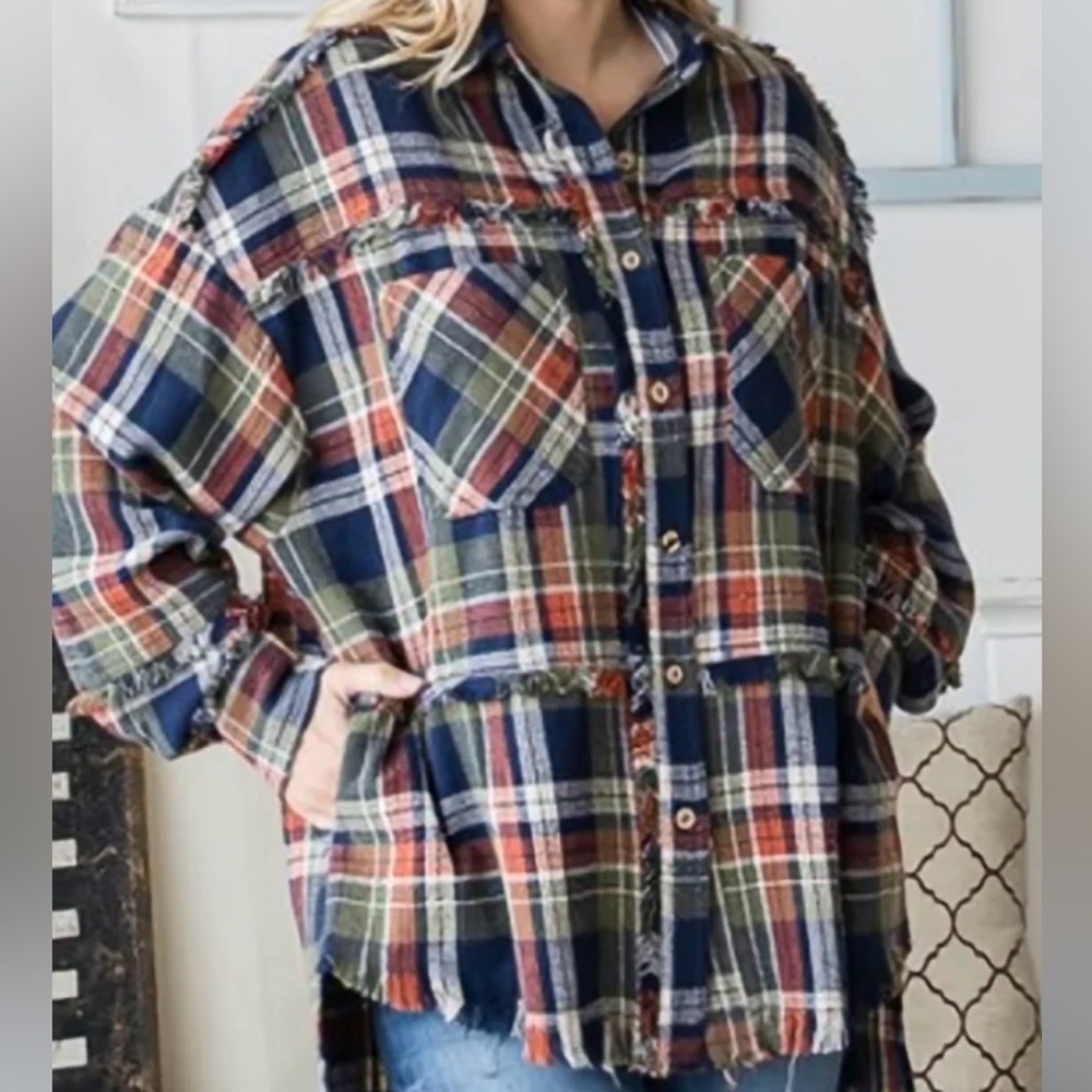 Oli & Hali Multicolor Plaid Shacket with Fringe